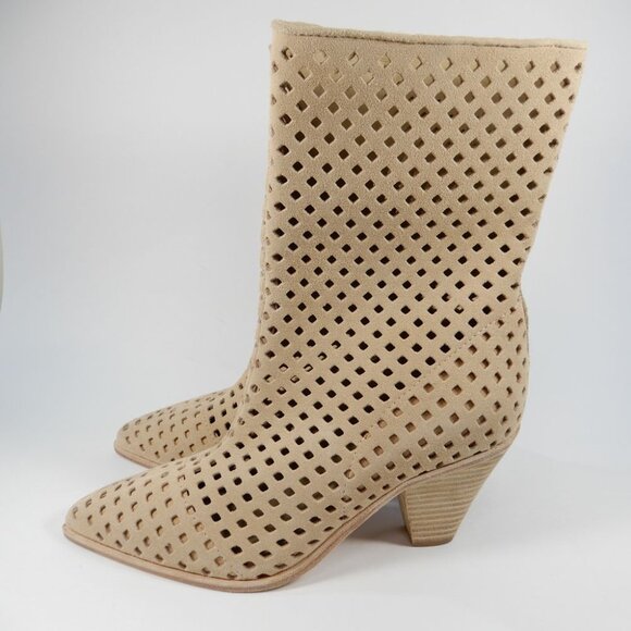 PAIGE Layla Bootie Boots Size 6.5 Laser Cut Sand Suede Leather NEW $398 - Picture 3 of 10